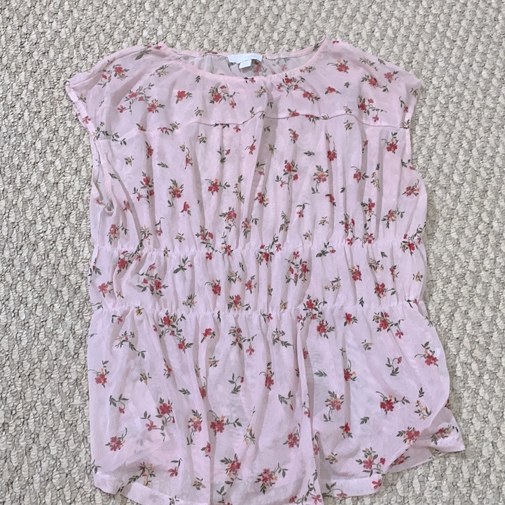 Nordstrom floral pink sheer blouse, petite medium